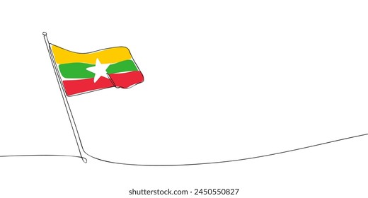 A single line drawing of a Myanmar flag. Continuous line Republic of the Union of Myanmar icon. One line icon. Vector illustration