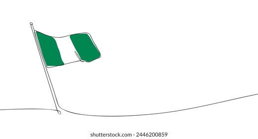 Dibujo de una sola línea de una bandera nigeriana. Línea continua icono de Nigeria. Icono de una línea. Ilustración vectorial