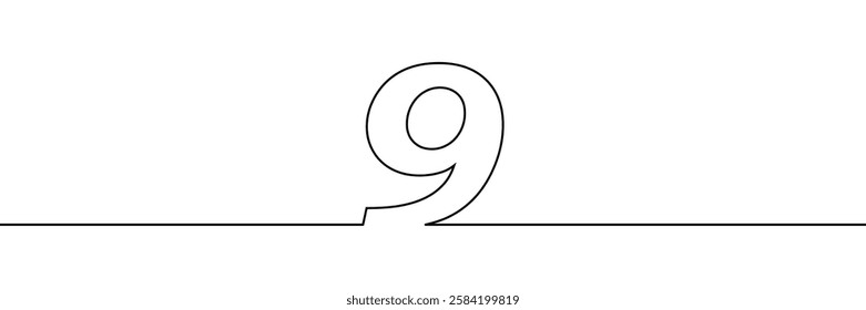 A single line drawing of a nine symbol. One line icon. Continuous line ninth number icon. Vector illustration.