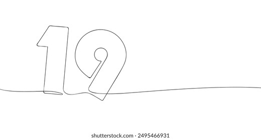 A single line drawing of a nineteen symbol. Continuous line nineteenth number icon. One line icon. Vector illustration.