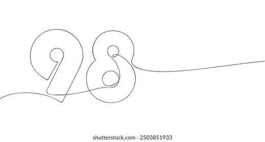 Un dibujo de una sola línea de un símbolo de noventa y ocho. Icono de número 98 de línea continua. Icono de una línea. Ilustración vectorial.