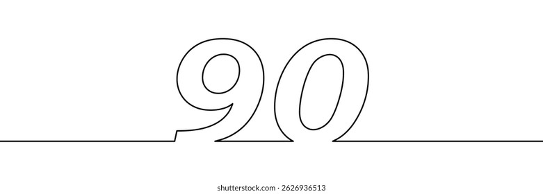 A single line drawing of a ninety symbol. One line icon. Continuous line ninetieth number icon. Simple black outline of the number 90. Vector illustration - Powered by Shutterstock - Get 15% off with code: PIKWIZARD15