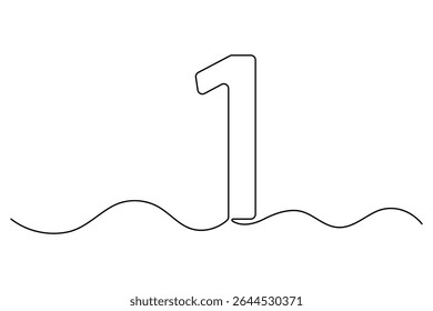 Single line drawing of number 1 in a minimalist editable vector style

