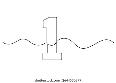 Single line drawing of number 1 in a minimalist editable vector style
