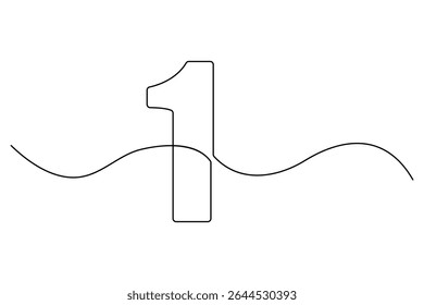 Single line drawing of number 1 in a minimalist editable vector style
