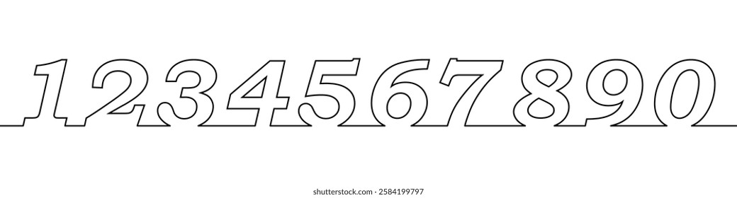 A single line drawing of a number set symbol. One line icon. Continuous line number set icon. Vector illustration.