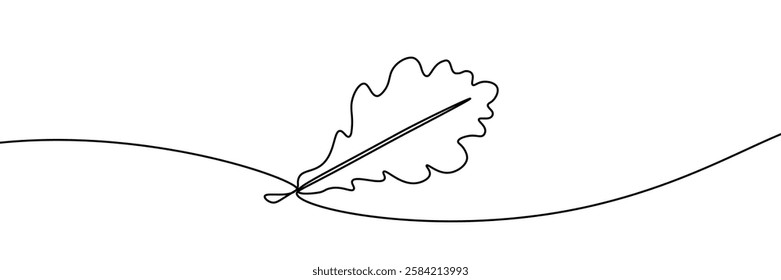 Single line drawing of an oak leaf. A oak leaf icon in the form of a continuous line. Single line icon. Vector illustration.