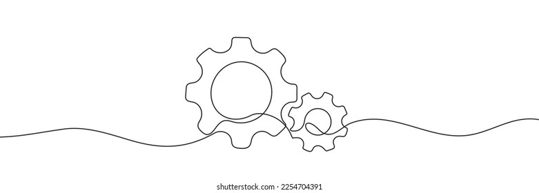 Single line drawing with one gear. One continuous line illustration of gear wheel.