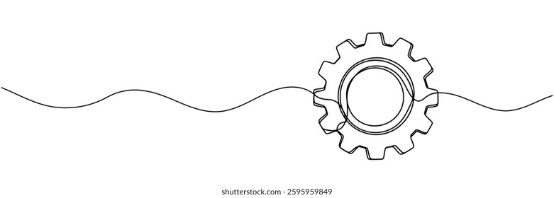 Single line drawing with one gear. One continuous line illustration of gear wheel