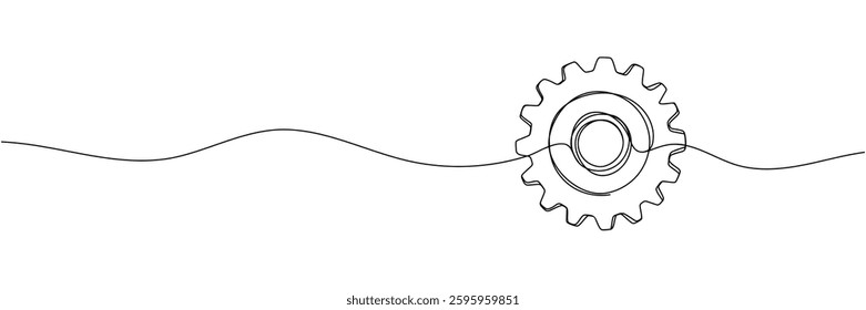 Single line drawing with one gear. One continuous line illustration of gear wheel