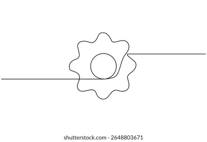 Single line drawing with one gear. One continuous line illustration of gear wheel, Continuous gear sketch icon, minimal mechanical outline, one stroke cogwheel, simple vector illustration