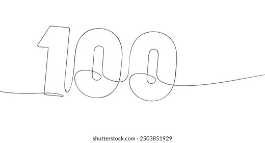 A single line drawing of a one hundred symbol. Continuous line hundredth number icon. One line icon. Vector illustration.