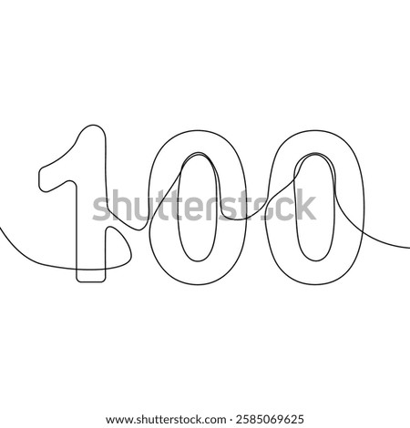 Single line drawing of a one hundred symbol. continuous line hundredth number icon. continuous one line drawing 100 number sign. one line symbol