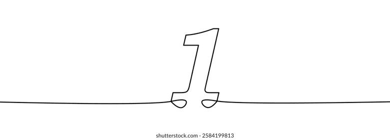 A single line drawing of a one symbol. One line icon. Continuous line first number icon. Vector illustration.