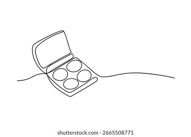 Single line drawing an open makeup palette with four circular pans cosmetic beauty