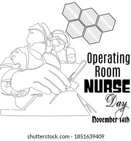 Single Line Drawing Of Operating Room Nurse Day On November 14th, Isolated On White Background. Vector Illustration.