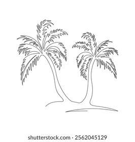 Single line drawing palm tree in one continuous line. Tropical vegetation. Coconut palm. Modern minimal illustration in line art style. Vector linear drawing on white background.