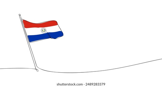 Dibujo de una sola línea de una bandera de Paraguay. Línea continua Icono de República del Paraguay. Icono de una línea. Ilustración vectorial