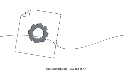 A single line drawing of a parameter file. Continuous line file with gear in color. One line icon file. Vector illustration.