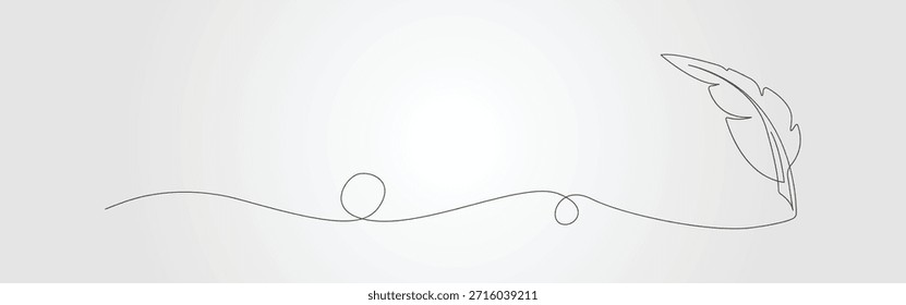 Dibujo de una sola línea de una pluma de pluma y remolinos. pluma de pluma continúa el Vector de línea