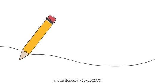A single line drawing of a pencil. Continuous line simple pencil icon in color. One line icon. Vector illustration.