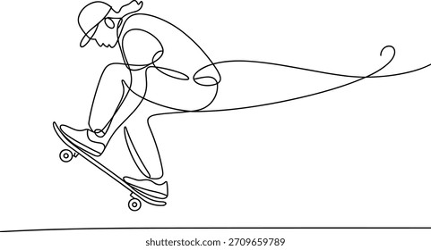 Einzeilige Zeichnung der Person auf Skateboard Mid-Air