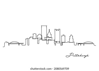 Single line drawing of Petersburg skyline. Town and buildings landscape model. Best holiday destination wall decor art. Editable trendy continuous line draw design vector illustration