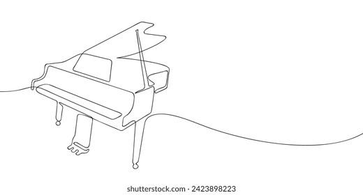 A single line drawing of a piano. Continuous line grand piano icon. One line icon. Vector illustration