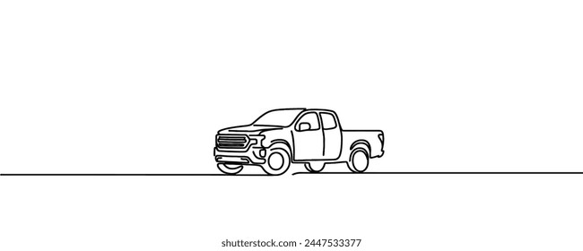 Single line drawing of a pickup truck. One continuous line drawing of a car