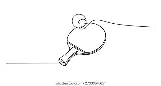 Single line drawing of a ping pong paddle and ball Vector, illustration
