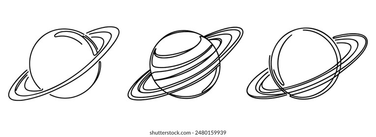 A single line drawing of a planet. Continuous line saturn icon. One line icon. Vector illustration