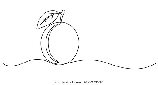 Single Line Drawing of a Plum Fruit Minimalist Art, Plum drawn in one continuous line. One line drawing, minimalism. Vector illustration, Plum fruits continuous one line drawing isolated on white back