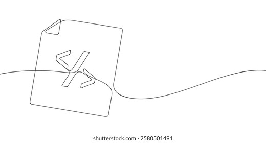 A single line drawing of a program file. Continuous line programming icon. One line icon code file. Vector illustration.