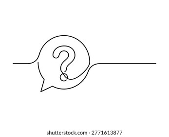 Single line drawing of a question mark inside a speech bubble with white background dialogue bubble chat information seeking interrogation mark question thinking curiosity confusion