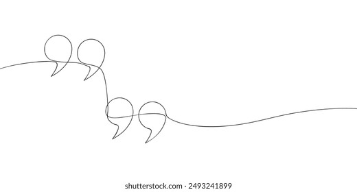 A single line drawing of a quotation marks. Continuous line quote symbol icon. One line icon. Vector illustration.