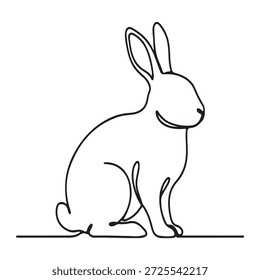Dibujo de una sola línea de un conejo sentado.