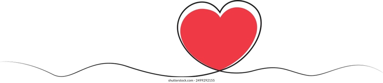 single line drawing of red heart isolated on white background, love and romance symbol line art vector illustration