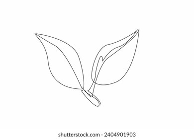 Single line drawing of refreshing green leaf form letter V for Veganuary text. Eat healthy fresh herbal concept. January international moth event