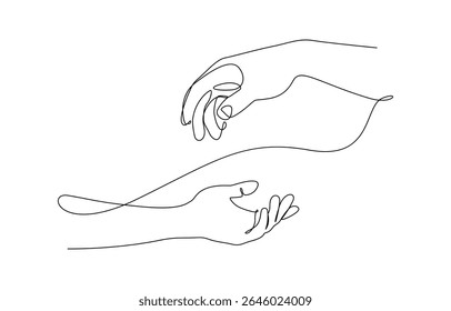 Single line drawing of romantic or helping concept, Single line drawing of romantic or helping concept. Minimalist sketch vector illustration.