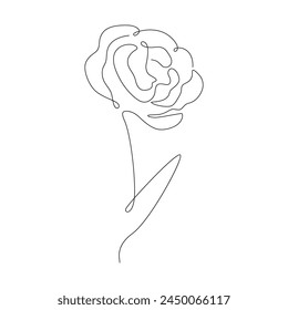 Single line drawing rose. Black and white vector illustration. Concept for logo, card, banner, poster, flyer