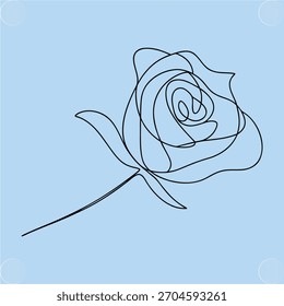 Single Line Drawing Rose Flower Light Blue continuous line outline