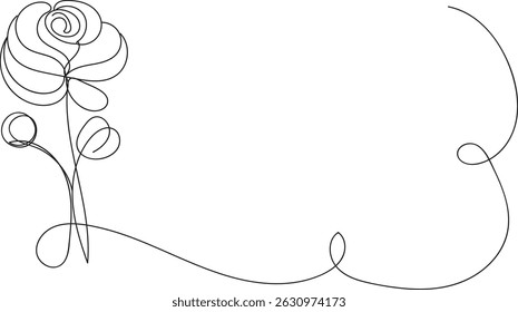 Single line drawing of a rose with space for text.
