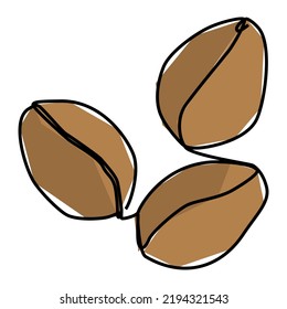 Single line drawing of rosted coffee beans. Simple flat color doodle style design for food and beverage concept 