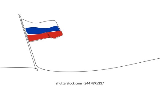 Dibujo de una sola línea de una bandera rusa. Línea continua icono de Rusia. Icono de una línea. Ilustración vectorial