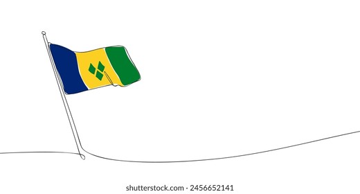 A single line drawing of a Saint Vincent and the Grenadines flag. Continuous line Saint Vincent and the Grenadines icon. One line icon. Vector illustration