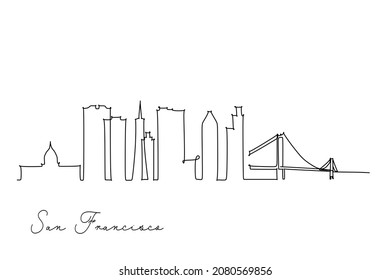 Single line drawing of San Francisco USA skyline. Town and buildings landscape model. Best holiday destination wall decor art. Editable trendy continuous line draw design vector illustration