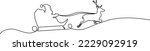 single line drawing of Santa Claus in sleigh pulled by reindeer, line art vector illustration