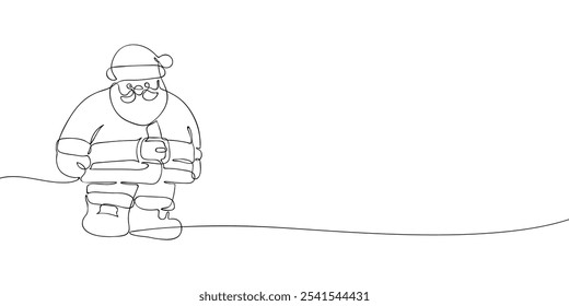 A single line drawing of a Santa Claus. Continuous line christmas icon. One line icon. Vector illustration.