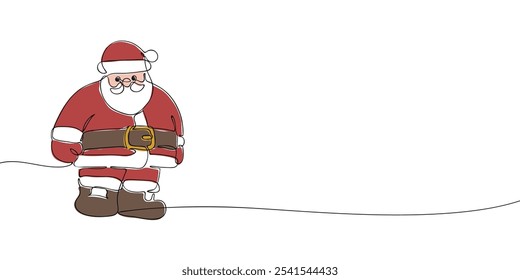 A single line drawing of a Santa Claus. Continuous line christmas icon in color. One line icon. Vector illustration.