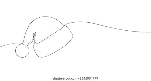 Eine einzeilige Zeichnung einer Weihnachtsmütze. Symbol für fortlaufende Linie. Symbol für eine Zeile. Vektorgrafik.